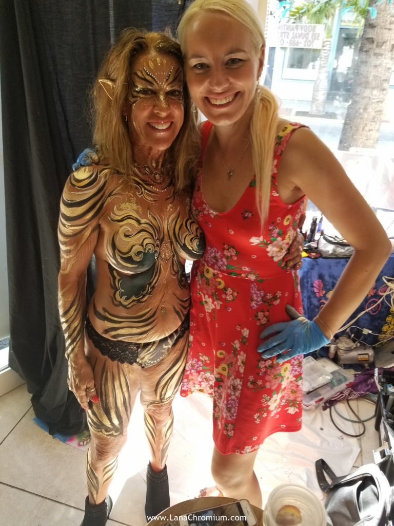 floral bodyart body painting by bodypainter Lana Chromium Skin Wars Winner for Fantasy Fest key West festival make-up warrior artist