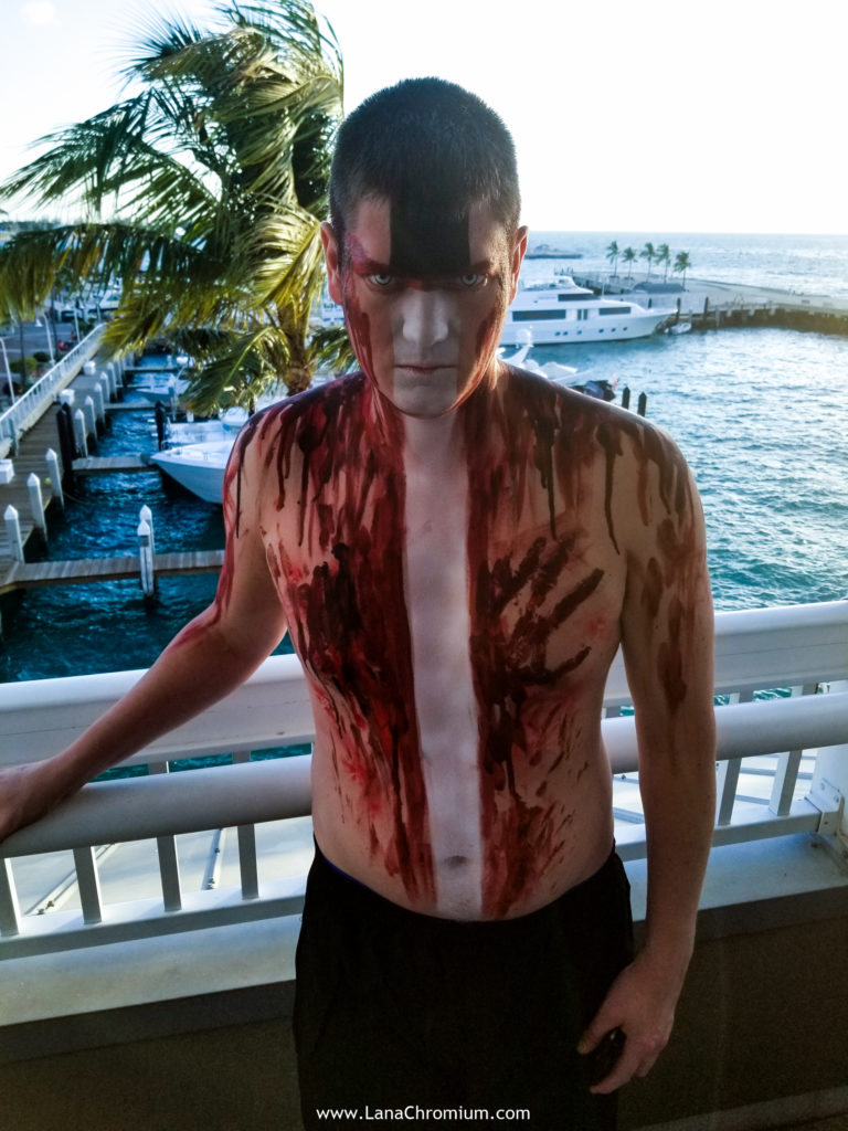 airbrush and brush body painting by bodypainter Lana Chromium from Skin Wars - skull - skeleton - Halloween make-up cosumes bodyart for Fantasy Fest Key West Florida 2019
