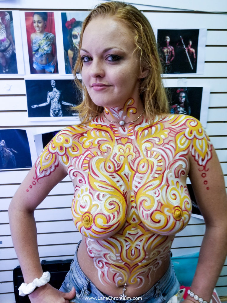 skeleton body painting by bodypainter lana Chromium Skin Wars Winner for Fantasy Fest key West mermaid airbrush